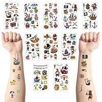 YXBWM 10pcs Children'S Temporary Tattoo Stickers, Pirate Theme Waterproof Cartoon Tattoo Stickers, Suitable For Boys And Girls, Birthday Gift Party Fillers (pirate)