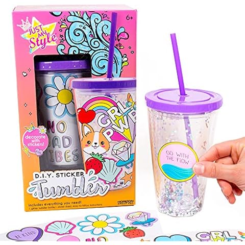 Just My Style DIY Sticker Tumbler, Style & Embellish Your Own BPA Free VSCO Glitter Water Tumbler, Reusable Stickers Included, Great Back To School Gift, Birthday Gift for Girls Ages 6, 7, 8, 9, 10 Cover