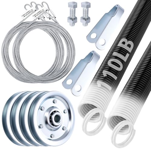 MorningRo Heavy-Duty Double-Looped Garage Door Extension Springs Bundle Springs, 3' Pulleys, and Extension Cables for 7' Feet Garage Door Hardware Parts (110 lb)