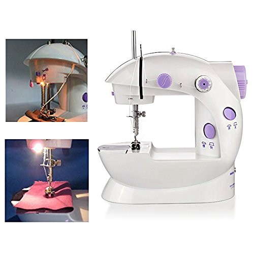 Nynel Mini Machine à Coudre Double Vitesse Réglable AC100-240V Multifonctionnel Ménage Machine à Coudre pour Enfant Les débutants, avec LED Lumière + 4 Bobines + Pédale Pied