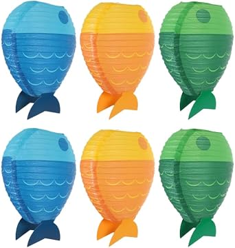 PRETYZOOM Fish-Shaped Paper Lanterns DIY Hanging Festival Party Decor 12.20X9.05X4.33 Inch Reusable Ocean Theme Paper Lanterns for Home Office Birthday Celebration