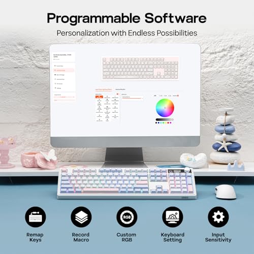 Image of EPOMAKER TH108 V2 PRO Full-Size Mechanical Keyboard with Screen & Knob, 10000mAh, BT /2.4GHz, Mac Modifier PBT Keycap, Hot-Swap, RGB, Gasket, Wireless Gaming Keyboard (Blue, Sea Salt Silent)