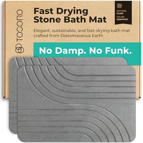 Image of TOSORO - Stone Bath Mat Diatomaceous Earth Shower Mat Non-Slip Super Absorbent Diatomite Stone Bath Mats for Bathroom Floor Quick Drying Natural Easy to Clean (23.5 x 15) - Graphite, 2pcs