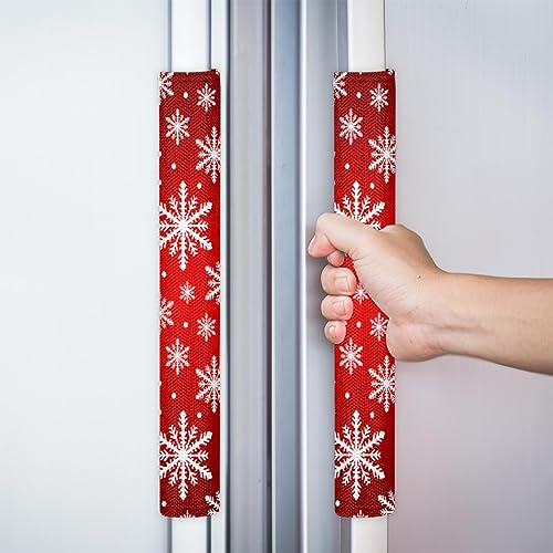 Image of Pardick Christmas Red Snowflakes Refrigerator Door Handle Covers Set of 2Xmas Decor Washable Fridge Dishwasher Mocrowave Oven Door Decor Handle Cover Keep Your Kitchen Appliance Holiday Decorate