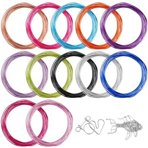 12 Rouleaux Fil Aluminium Multicolore 60 M, Flexible et Pliable Fil D'artisanat en Aluminium 1,5mm, pour les Sculptures, Modelage, Fabrication de Bijoux, Création de...