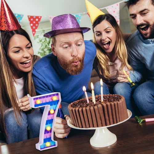 LED Number Lights Cartoon Themed Birthday Decorations LED Light Up Number Centerpieces Table Decorations for Party Supplies Backdrop Wall Decor for Birthday Party Decorations (Number 7)