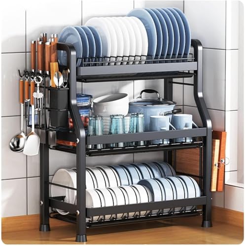 Escurreplatos para encimera de cocina, escurridor de platos duradero con soporte para cubiertos, tabla de drenaje para secar platos, utensilios