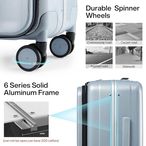 Image of Hanke Carry On Luggage Hardside Suitcase with Wheels & Front Opening, 20in 24in 26in Large Luggage Aluminum Frame PC Rolling Suitcases Travel Bag TSA Lock, Grey(with laptop compartment), 20 Inch, 20 Inch Carry on Luggage Hard Shell Suitcases With Wheels
