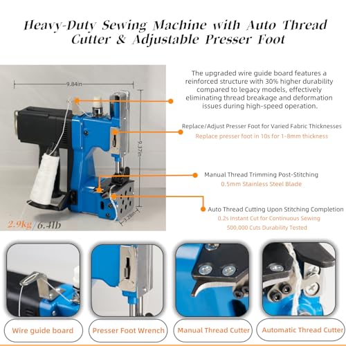 Image of Bag Sewing Machine -2s /bag Heavy Duty Portable Stitching Machine for Woven Bags, Non-Woven Fabrics, Leather !Warehouse & Farm Packing Tool (Blue,Corded -110V AC)
