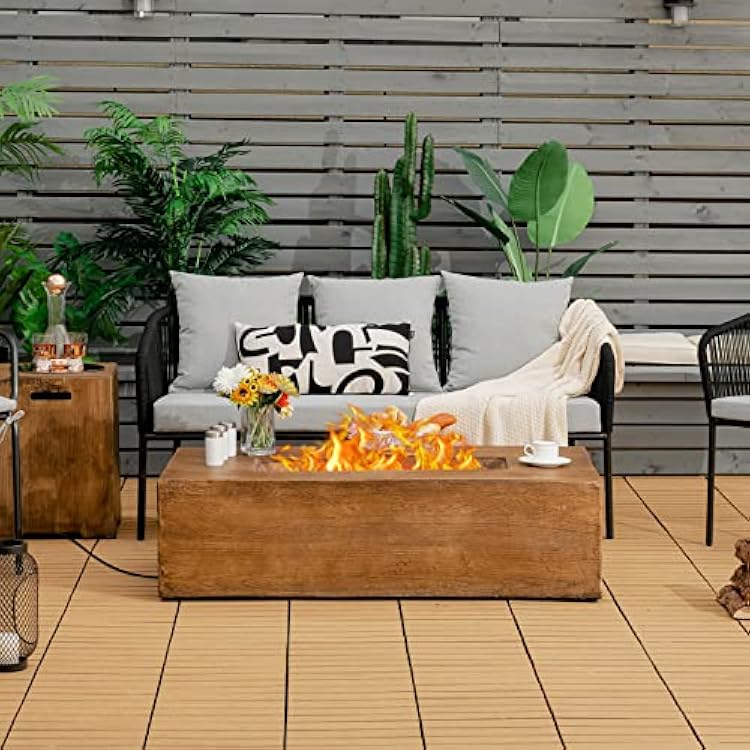 Giantex Gas Fire Pit Table - 50,000 BTU Outdoor Propane Fire Pit with Lava Rocks, Waterproof Cover, CSA Certified 48 Rectangular Fire Table for Patio, Garden, Backyard (Fire Pit)