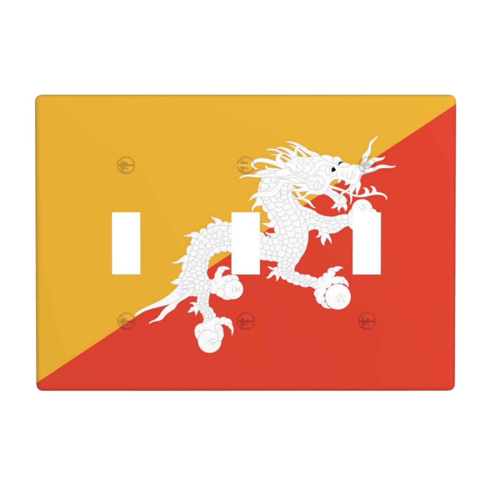 Flag of Bhutan 3 Gang Switch Plate Cover-Unbreakable Polycarbonate Wall Plate, Heat Resistant Toggle Switch Decor for Home