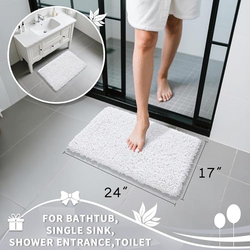Image of Yimobra Chenille Bathroom Rugs Non Slip, Extra Thick Soft Absorbent Bath Rug, Machine Washable Quick Dry Bath Mat for Bathroom Floor, Tub and Shower, Home Decor Accessories, 24x17, White