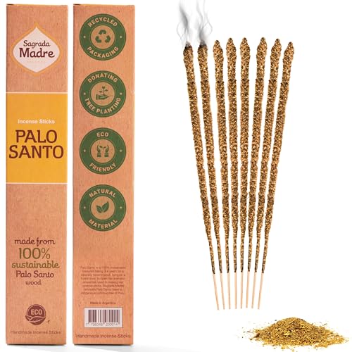Sagrada Madre 8pcs Wildly Harvested Thick Palo Santo Incense Sticks (Plant Based), 9” Long - Eco Friendly, Non-Toxic, Aromatic Incense Sticks (1hr Burning Time) to Heal & Calm Your Body & Environment