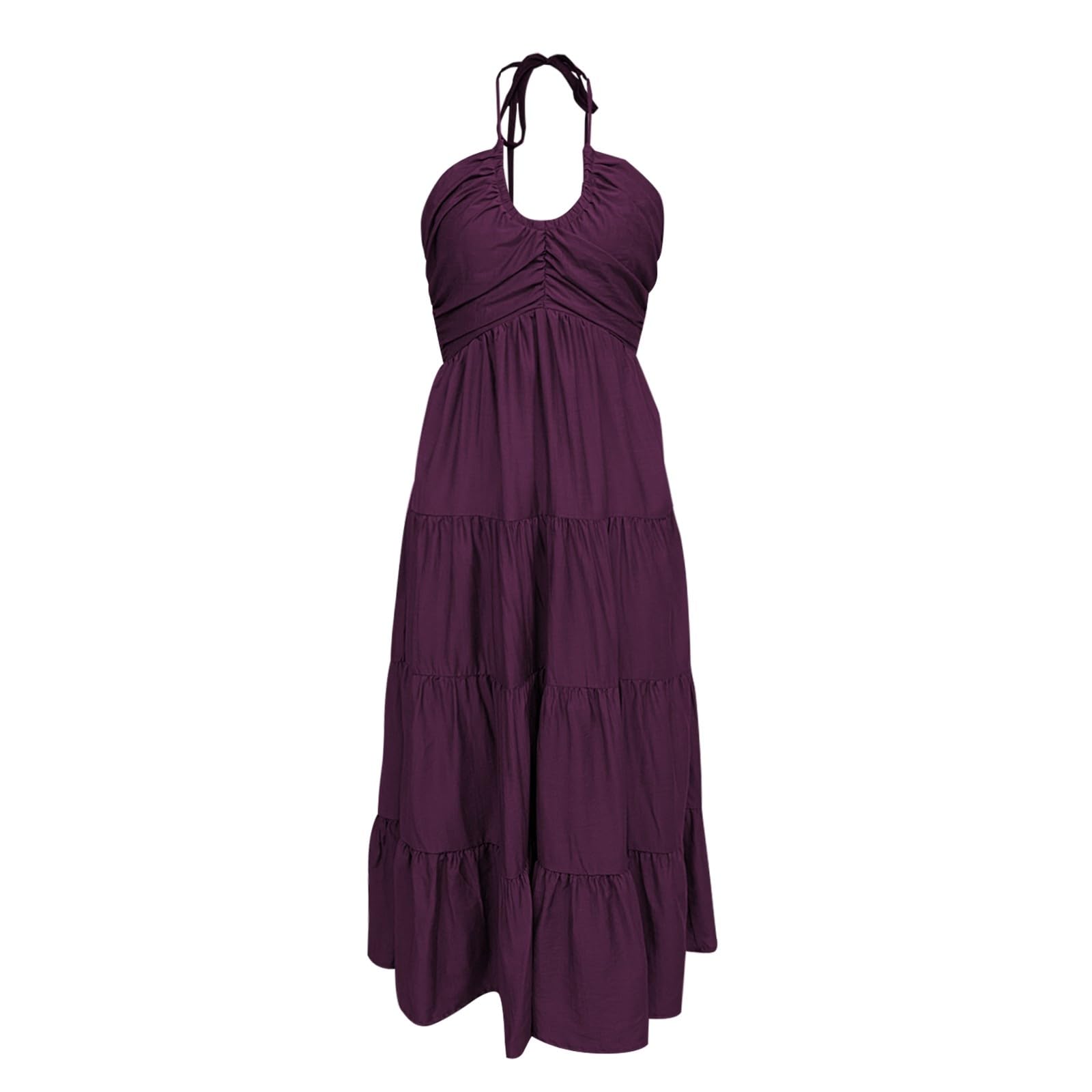 Vestido Largo Bohemio de Talla Grande con Cuello y Detalles Fruncidos para Mujer