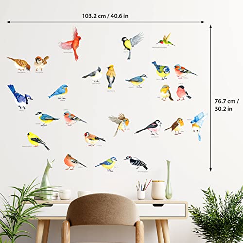 Decowall DS-8063 Ds4-8063 25 Little Birds Wall Art Decals Stickers Kids Peel And Stick Removable Nursery Bedroom Living Art Décor Tree Flying Branch Diy Vinyl Home Decoration Flower Watercolor Colorful thumb #5