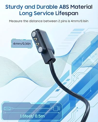 Image of Upix Smartwatch Charging Cable | Safe, Fast Charging for Fire-Boltt, Noise, Dizo, beatXP & 2 Pin Charger Watches (with 4mm Gap Between 2 Pins) | Verify Cable Port Before Ordering | 5V USB Compatible