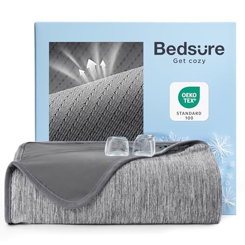 Bedsure Summer Cooling Blanket Queen Size for Hot Sleepers with Sports Mesh Design, Arc-Chill Q-Max 0.4 Lightweight Breathable Ice Cold Blanket for Night Sweats, 90 x 90 Inches, Mesh Grey