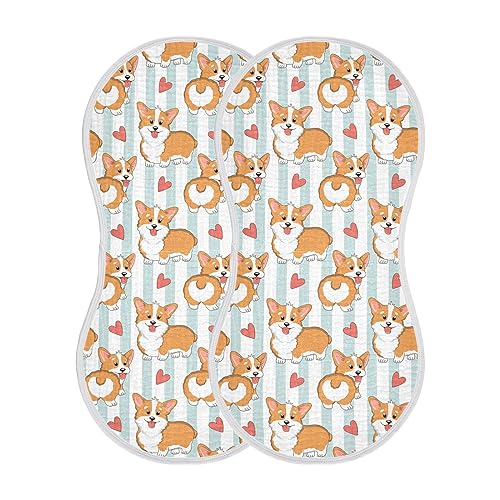 Image of Muslin Baby Burp Cloths, Puppy Corgi Dogs Stripes Muslin Washcloths Baby Rags Comfy Soft Absorbent in for Newborn Boys and Girls 2 Piece 22 x 11 Inch