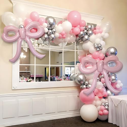 Image of 4 Pcs Light Pink Bow Balloons Bow Party Decorations for Girl Women Bow Birthday Decorations Giant Pastel Pink Bow Balloon for Graduation Baby Shower Bridal Wedding Decor Bachelorette Party Supplies