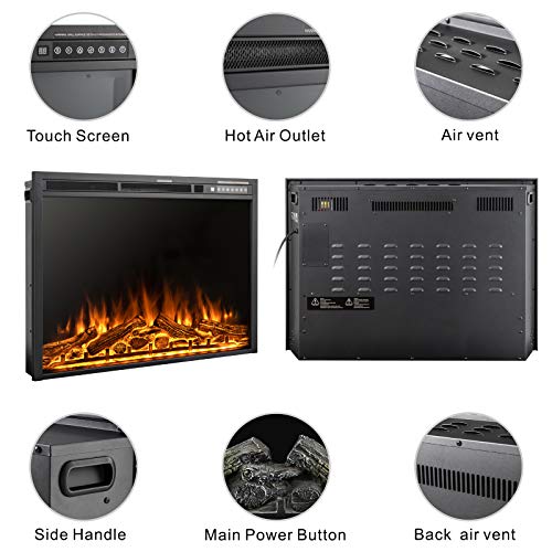 Xbeauty 37" Electric Fireplace Inserts With Remote Control & Timer &3 Colors, Overheating Protection,Touch Screen,Infrared Electric Fireplace Insert, 750W/1500W, Black (37‘’) #TOP6