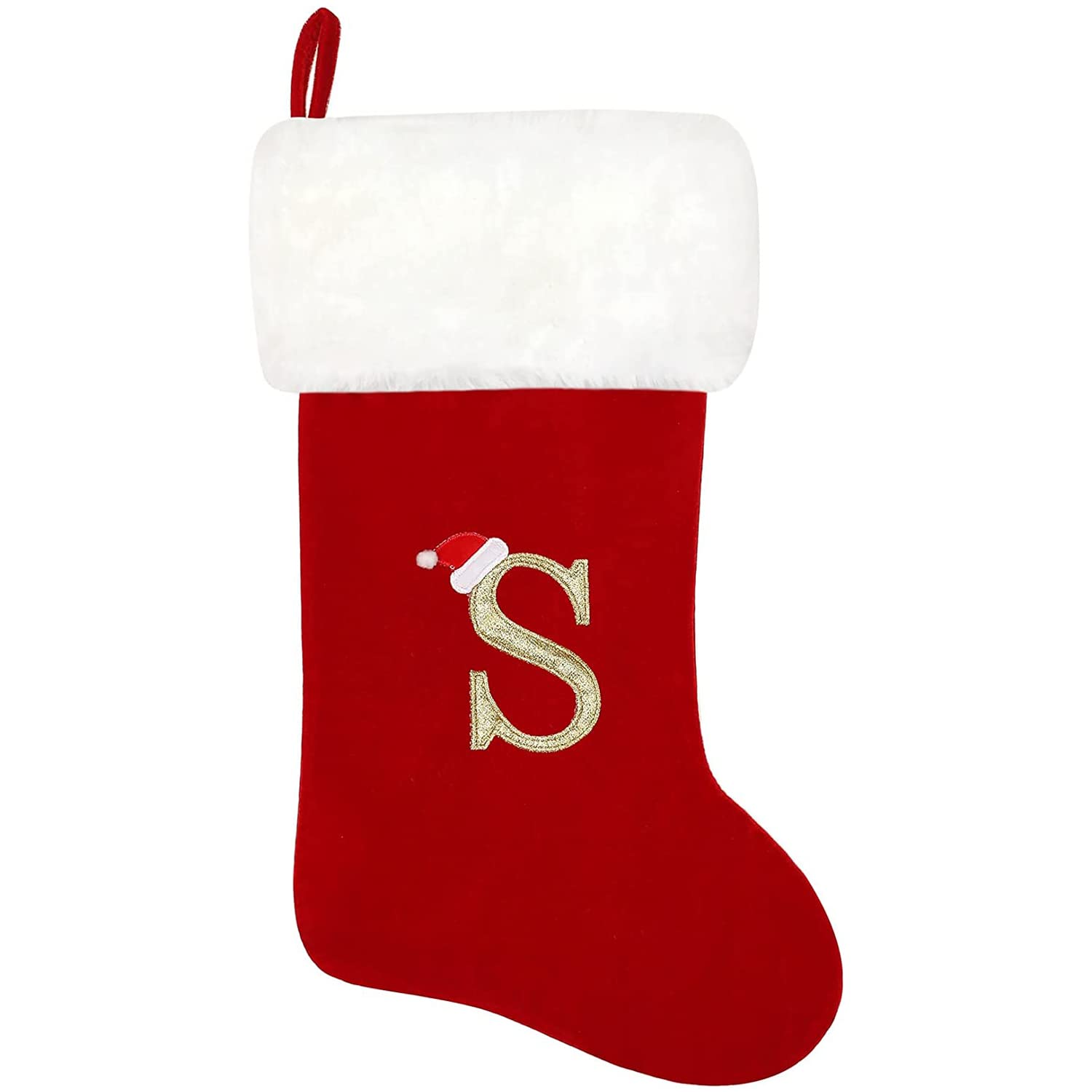 GALER 20 Inches Christmas Stocking, Personalised Christmas Stockings with Letters, Super Soft Initial Xmas Stocking Large Monogram Xmas Stockings Red Names Gift for Holiday (S)