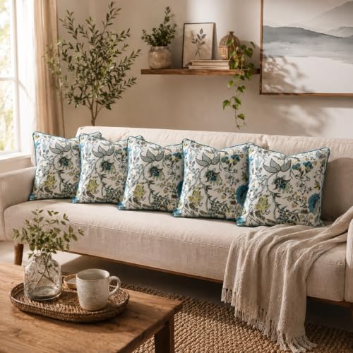 Image of Handmade Throw /Pillow Cushion Cover : 100% Cotton Fabric : High Thread Count : Set of 5