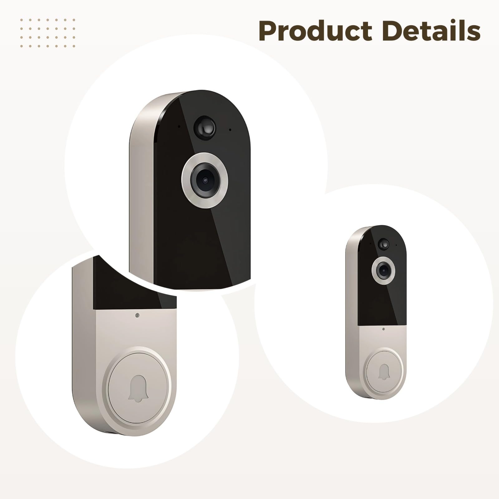 Videocamera per campanello wireless, 1080p Wifi con rilevamento AI, audio bidirezionale, visione notturna, batteria da 5000 mAh, facile da installare, avvisi intelligenti in tempo reale per la