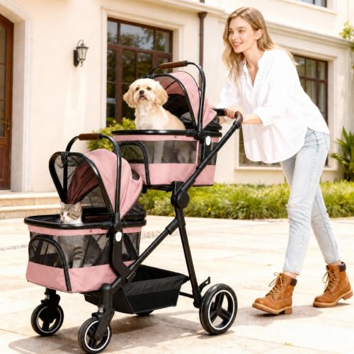 Image of Foldable Double Pet Stroller for 2 Small Medium Cats Dogs