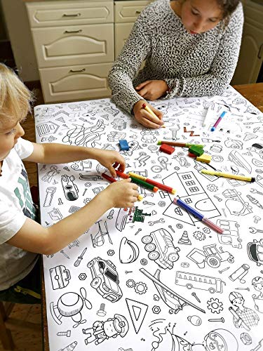 Papieren tafelkleed voor het inkleuren voor kinderen, motief voertuigen en bouwplaats, kindertafelkleed jongens… - Image 6