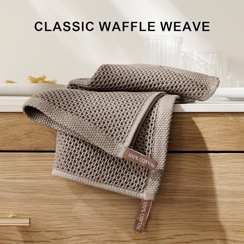 Image of joybest Cotton Kitchen Dish Cloths, 8-Pack Waffle Weave Ultra Soft Absorbent Dish Towels Washcloths Quick Drying Dish Rags, 12x12 Inches, Coffee
