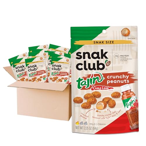 Snak Club Tajin Crunchy Peanuts, Nuts with Chili and Lime Seasoning, Mild, 2.25 oz Snack Bags, 12 Pack - image 1