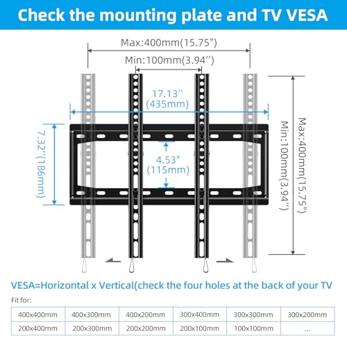 Image of HOME VISION Tilt TV Wall Mount for Most 26-65 Inch Flat /Curved Screen | Max VESA 400x400mm, Holds up to 100 lbs, Fits 8-16 inch Wood Studs, Universal Low Profile TV Bracket, Space Saving HV9401