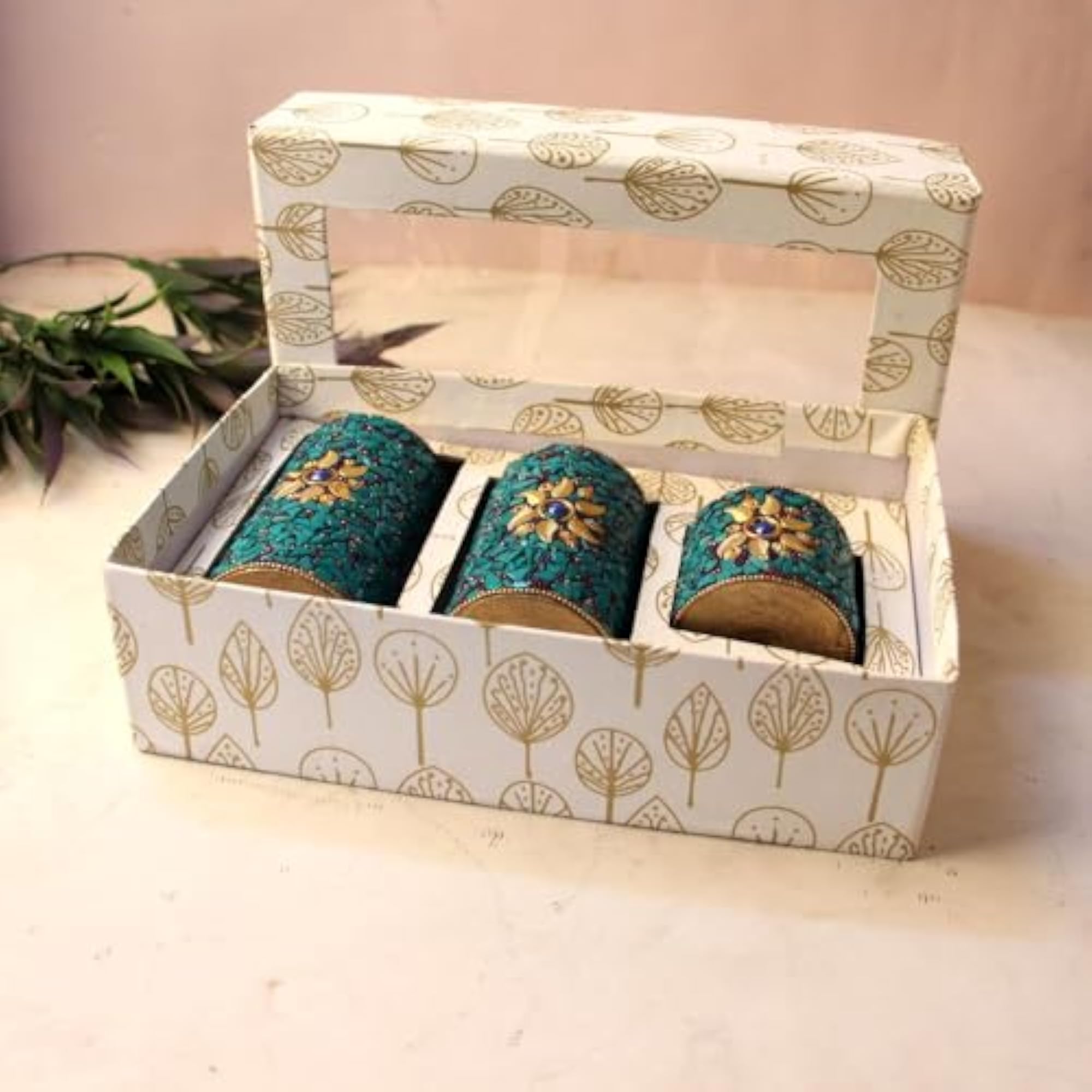 Stone Work Pillar Candle Set for Diwali