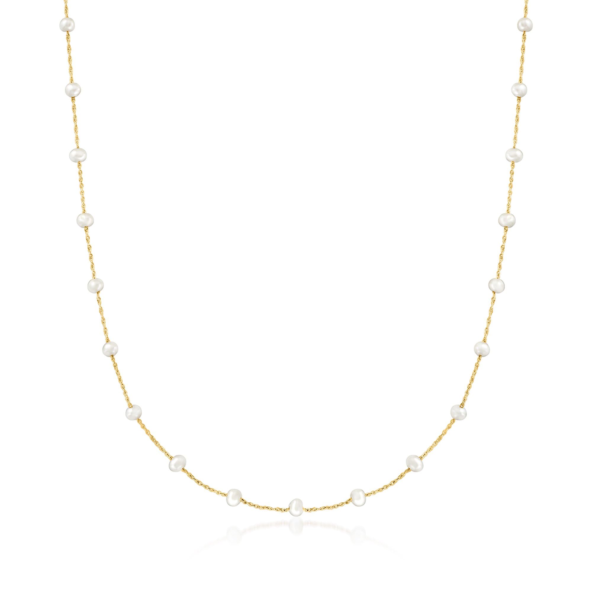 Pure Collection by Ross-Simons 3-3.5mm Cultured Pearl Station Necklace in 14kt Yellow Gold