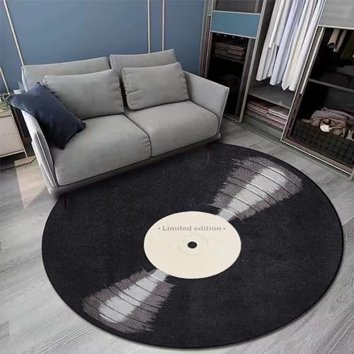 PTATT Vinyl-Schallplatten-Teppich, rund, bedruckt, verdickt, rutschfest, Verriegelungskante, große...