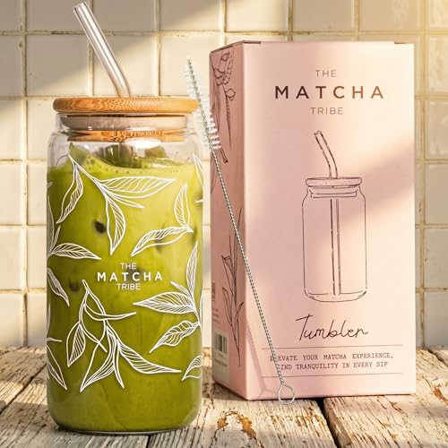 Matcha 16oz Glass Tumbler with Lid & Straw