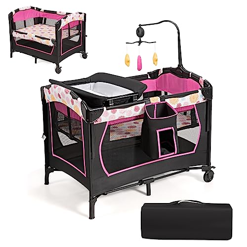 DREAMADE 4 en 1 Lit Parapluie Bébé 107x72x119 CM avec Table à Lange&Matelas Lit Cododo...