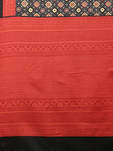 Image of SAREE MALL Women's Ajrak Block Print Dola Silk Saree With Unstitched Blouse Piece