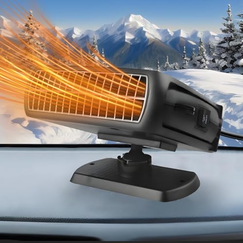 Car Heater,200W 12V Windshield Defroster,Portable Heater for Car Plug in Cigarette Lighter,2-in-1 Fast Heating & Cooling Modes with 360° Rotating Base(Black)