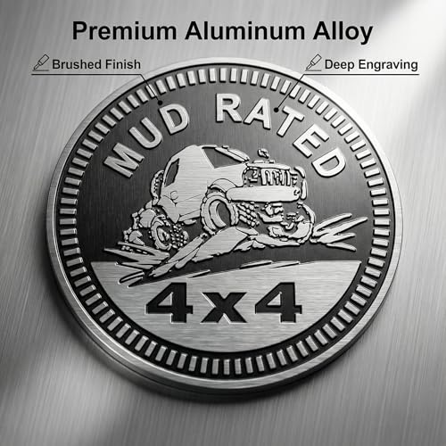 Image of 2 pcs Car Emblem 4 x 4 Metal Automotive Badge 3D Metal Car Badges Emblems Round Emblem Decals Car Badge Decals Stickers Compatible with Vehicles Trucks SUV RV Decorations (MUD Rated)