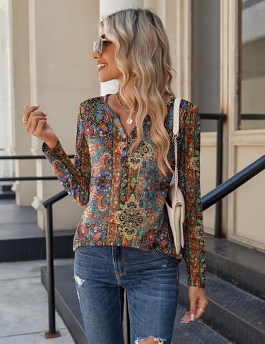 Zeagoo Long Sleeve Shirts for Women Casual V Neck Fall Tops Summer Blouses - Image 3