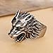 Eosing Stainless Steel Roaring Wolf Werewolf Head Mens Ring Silver Vintage