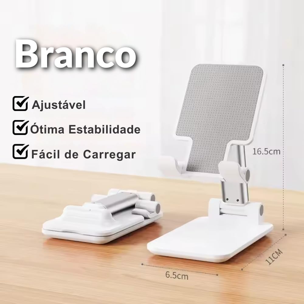 Suporte de Mesa para Celular e Tablet Dobrável Ajustável - Base Antiderrapante Universal - Ideal para Videochamadas, Filmes, Home Office e Viagens (Preto)