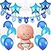 Jonami Decoraciones Fiesta de Bienvenida de Bebe Niño. Bandera Es Un Chico It’s a Boy, Globo de Aluminio a Recien Nacido, 5 Estrellas Globos de Aluminio, 12 Globos. Accessorios Baby Shower