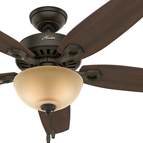 Hunter Fan 52in Traditional Brushed Nickel Ceiling Fan with Cased White Glass Light Kit, 5 Blade (Renewed) (New Bronze)