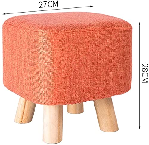 Repose-pieds en bois massif orange et pouf escabeau rembourré pour salon
