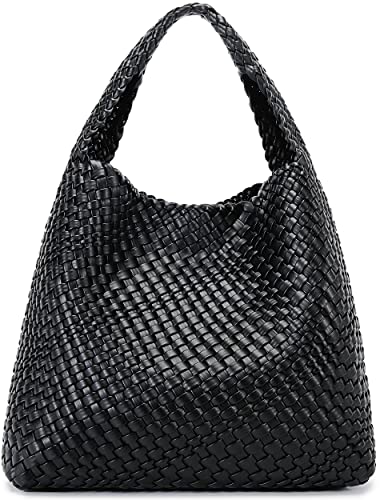 Queenoris Bolsa feminina moderna de tecido com alça superior bolsa de ombro macia Hobo de verão, Preto