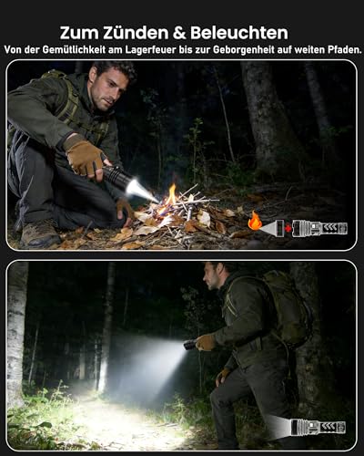 Shadowhawk Taschenlampe Led Aufladbar 1,000,000 LM - 50W Taktische Taschenlampe Extrem Hell, 1000m Weitschuss & 12H Laufzeit, IP67 LCD-Display flashlight für Survival/Outdoor/Camping, Mit Zündfunktion