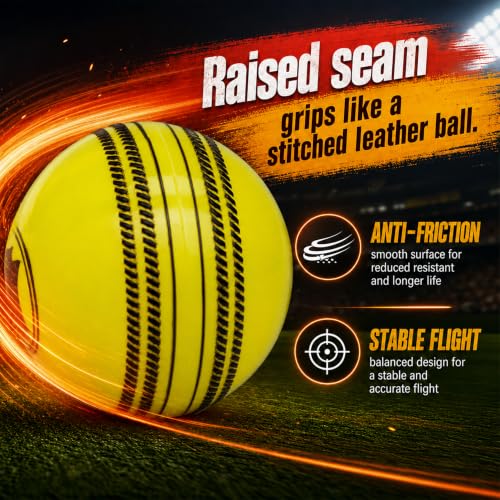 Image of WHACKK I10 T-20 Wind Ball 72MM 120GMS Seasional Color Mix 6 | Synthetic Practice Cricket Balls | Swing Balls for Match, Training, Indoor, Outdoor & Street Cricket (Yellow, Set of 6)