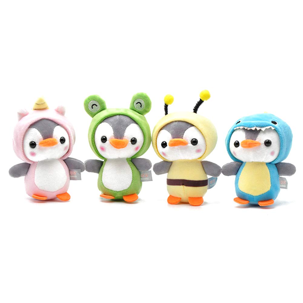 BSOMAM Plush Doll Pendant Keychain Ring Key Holder,Cute Penguin Keychain, Frog Bee Shark Anime Plushie Stuffed